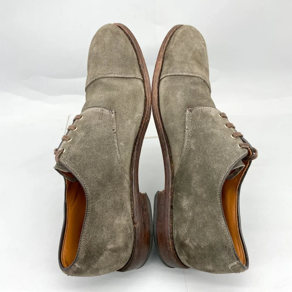 Allen Edmonds Barrett Mens 11 D Dark Taupe Suede Cap Toe Derby Shoes Oxford